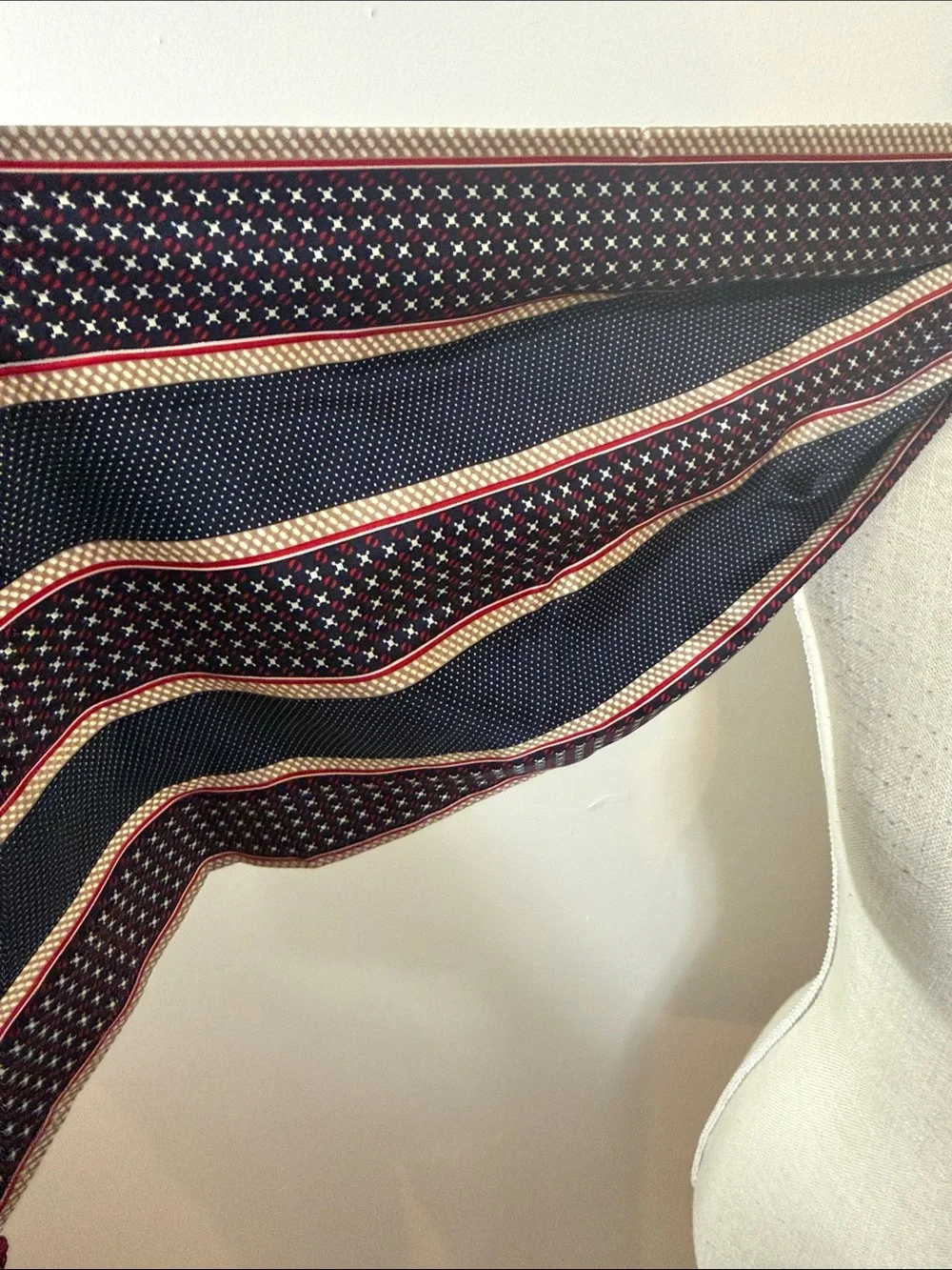 Talbots Navy, Red and Cream Striped Fringe Scarf